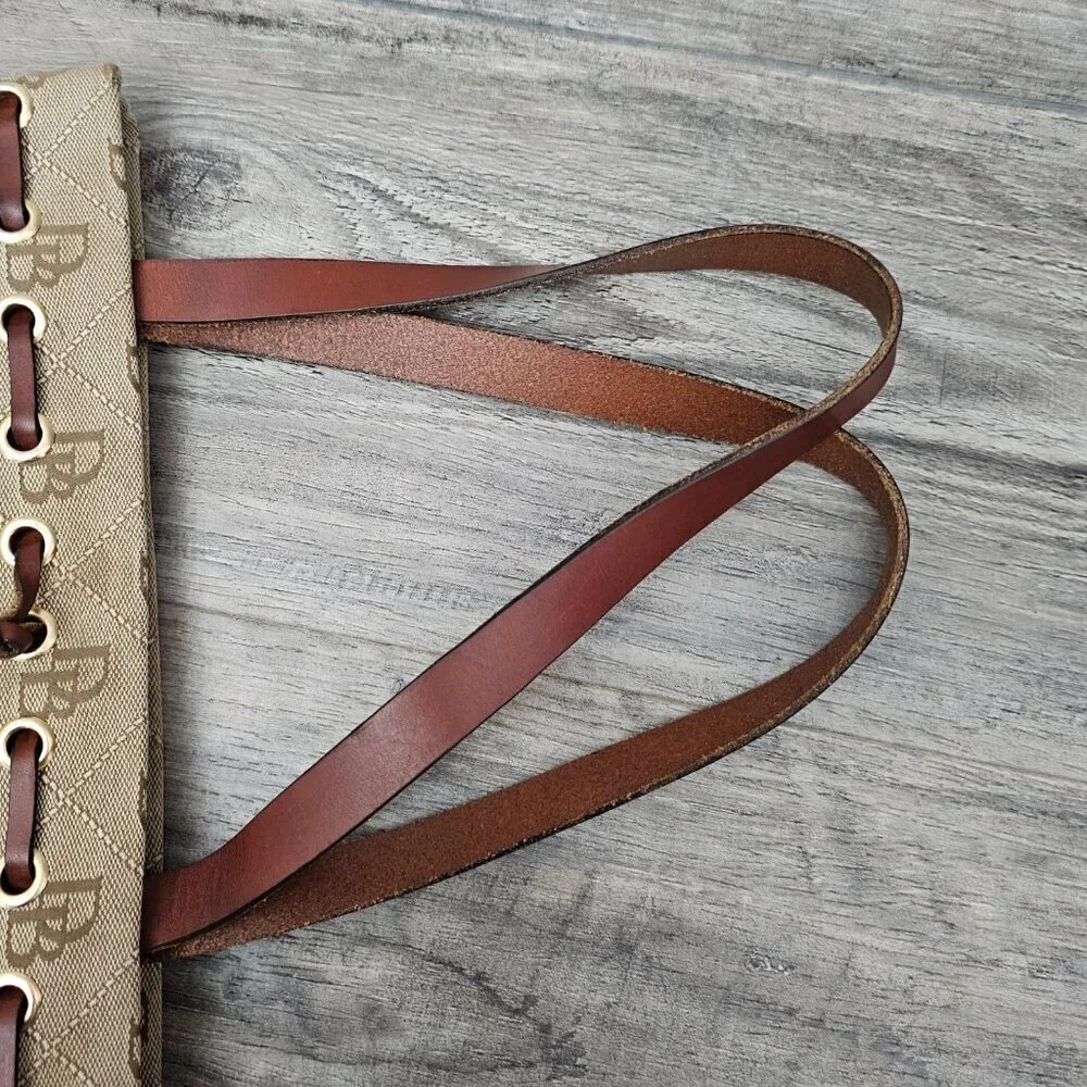 DOONEY & BOURKE Medium Tassel Brown Amber Leather Monogram Hobo Bucket Bag